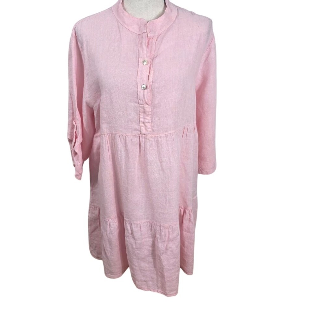 Paradise Linen Tiered Dress Womens Large Pink Made in Italy Quiet Luxury